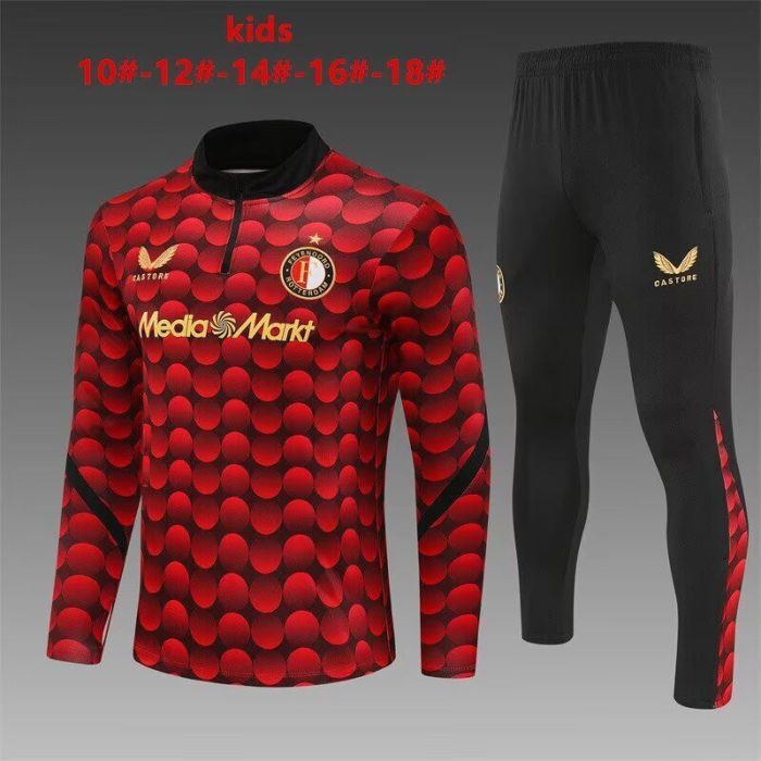 Youth 2025-2026 Feyenoord Red Soccer Training Sweater and Pants Football Kit