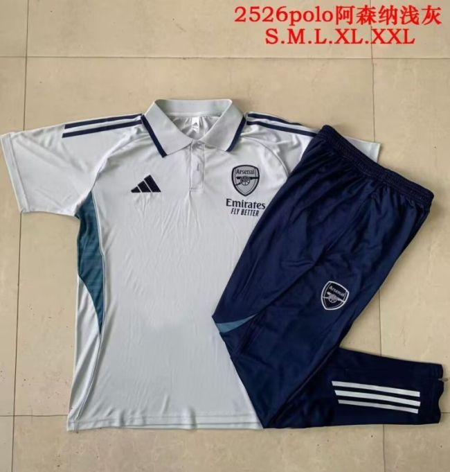 2025-2026 Arsenal Grey Soccer Polo and Pants Football Kit