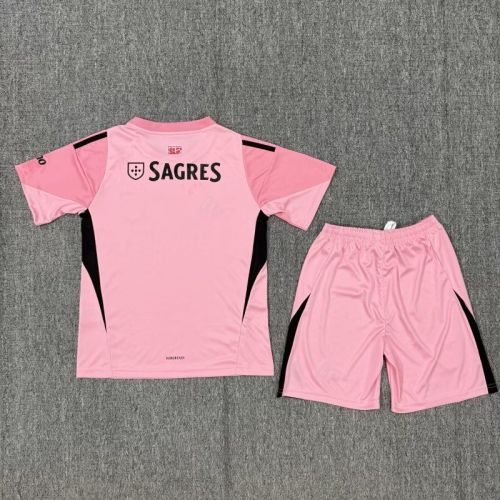 Youth Uniform Kids Kit 2025-2026 Benfica Pink Goalkeeper Soccer Jersey Shorts Child Football Set