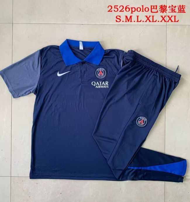 2025-2026 PSG Dark Blue Soccer Polo and Pants Football Kit