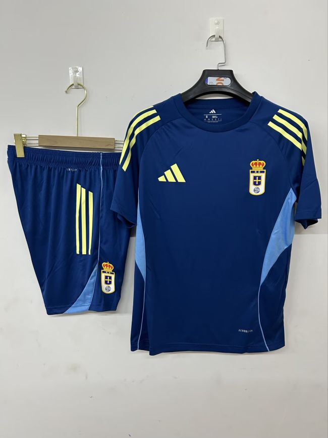 Adult Uniform 2025-2026 Real Oviedo Dark Blue Soccer Training Jersey and Shorts Football Kits