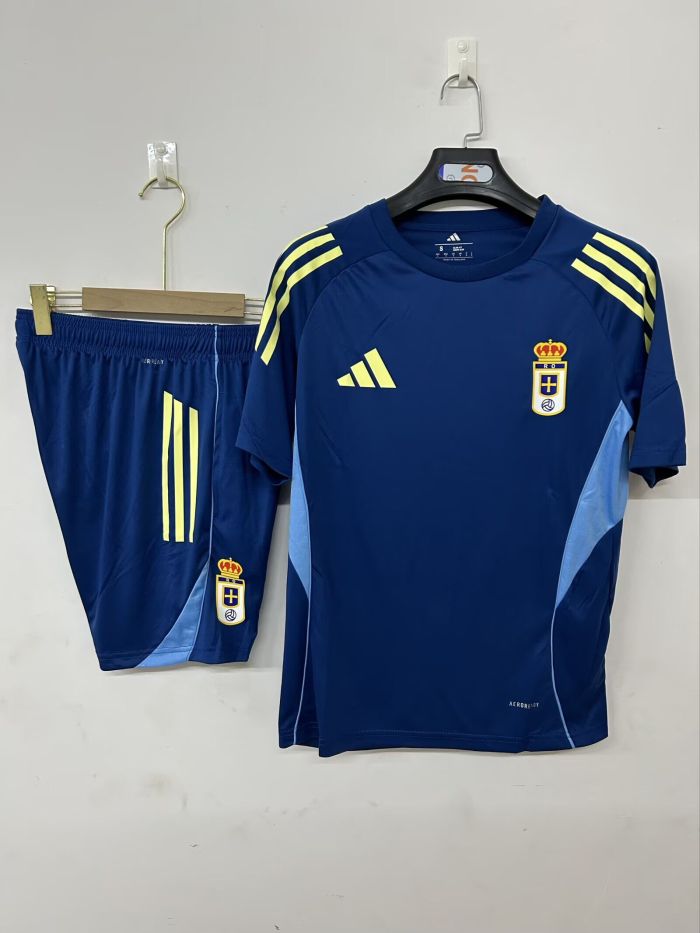 Adult Uniform 2025-2026 Real Oviedo Dark Blue Soccer Training Jersey and Shorts Football Kits