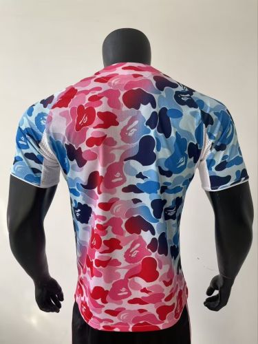 Player Version 2025 AD X Bape Blue/Pink Soccer Training T-shirt Casual Football Shirt