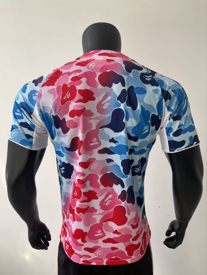 Player Version 2025 AD X Bape Blue/Pink Soccer Training T-shirt Casual Football Shirt
