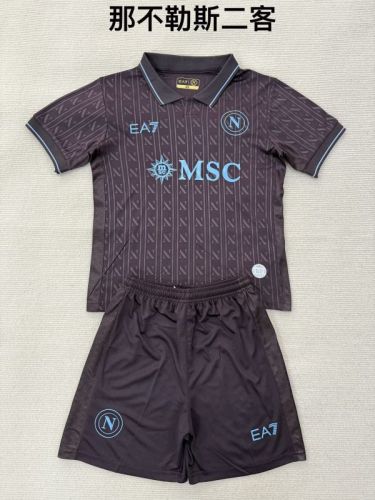 Youth Uniform Kids Kit 2025-2026 Napoli Third Away Black Soccer Jersey Shorts Napoles Child Football Set