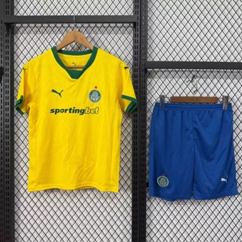 Youth Uniform Kids Kit 2025-2026 Palmeiras Third Away Yellow Soccer Jersey Shorts Child Football Set