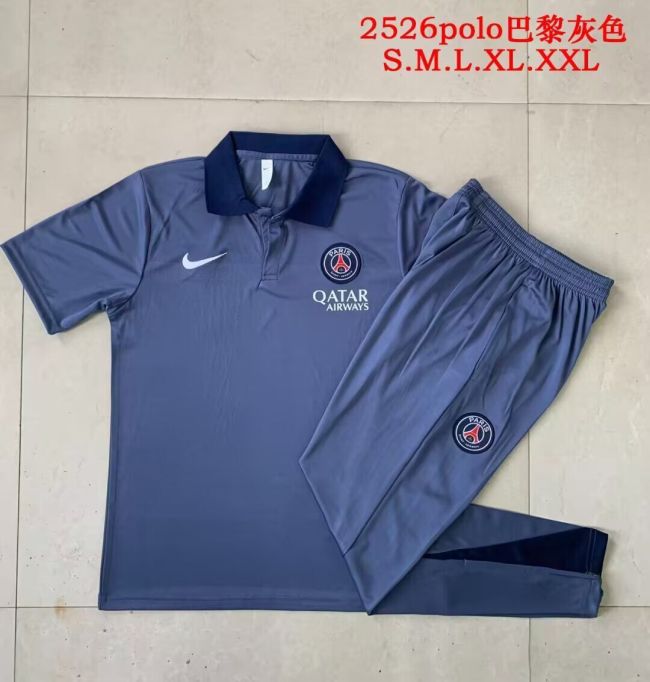 2025-2026 PSG Grey Soccer Polo and Pants Football Kit