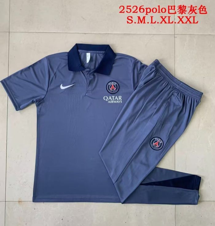 2025-2026 PSG Grey Soccer Polo and Pants Football Kit