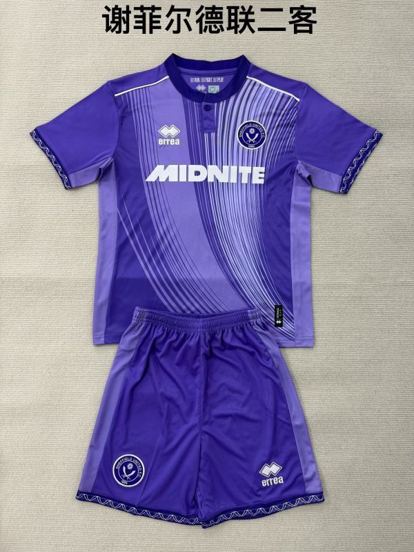 Youth Uniform Kids Kit 2025-2026 Sheffield Wednesday Third Away Purple Soccer Jersey Shorts Child Football Set