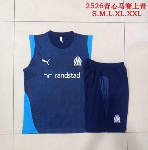 Adult Uniform 2025-2026 Marseille Dark Blue Soccer Training Vest and Shorts Football Set