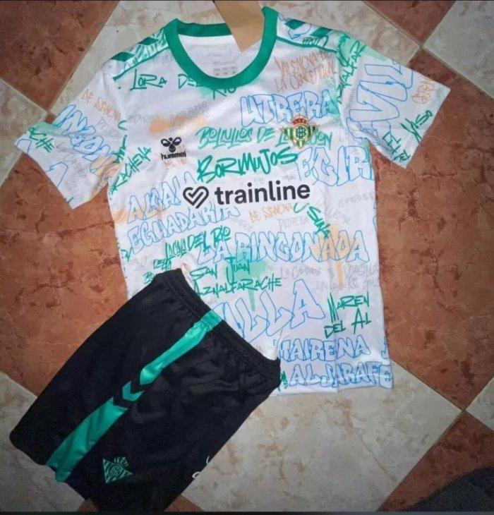 Youth Uniform Kids Kit 2025-2026 Real Betis White/Blue Special Edition Soccer Jersey Shorts Child Football Set