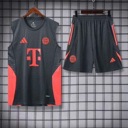 Adult Uniform 2025-2026 Bayern Munich Dark Grey/Orange Soccer Training Vest and Shorts Football Set
