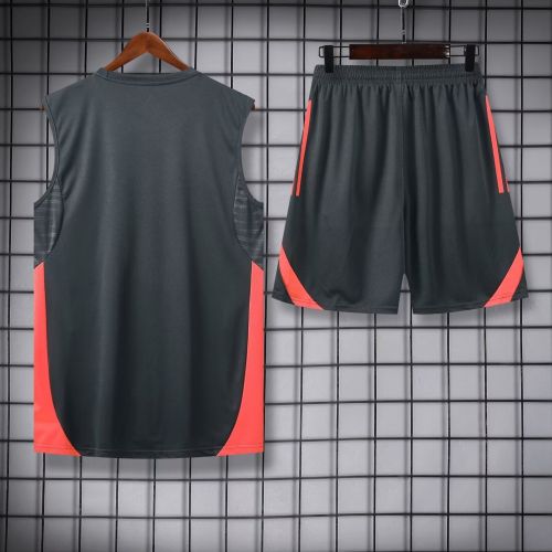 Adult Uniform 2025-2026 Bayern Munich Dark Grey/Orange Soccer Training Vest and Shorts Football Set
