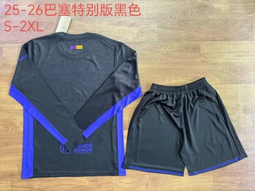 Long Sleeve Adult Uniform Barca Camisetas de Futbol 2025-2026 Barcelona Black Special Edition Soccer Jersey Shorts