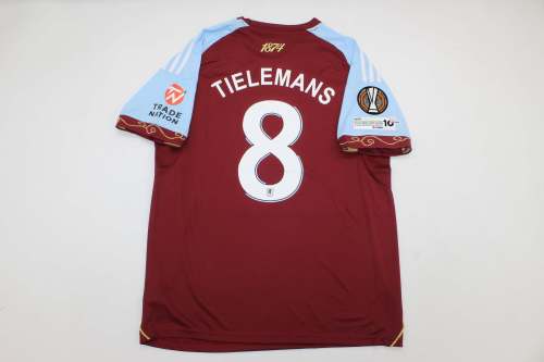with Europa League Patch Fan Version 2025-2026 Aston Villa TIELEMANS 8 Home Football Shirt Soccer Jersey