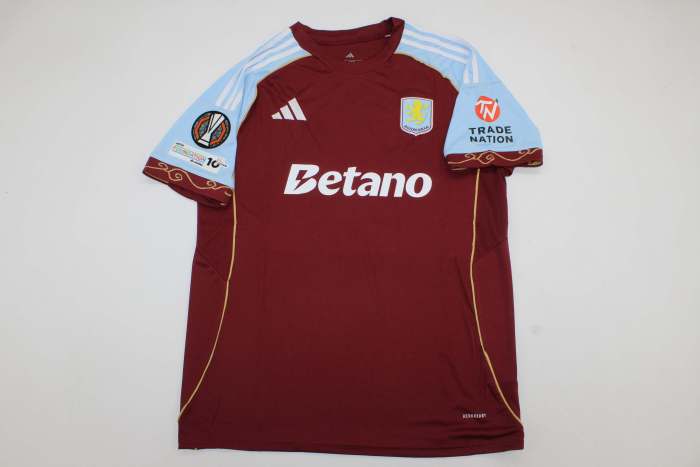 with Europa League Patch Fan Version 2025-2026 Aston Villa Home Football Shirt Soccer Jersey