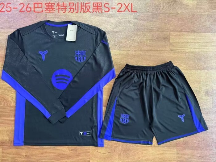 Long Sleeve Adult Uniform Barca Camisetas de Futbol 2025-2026 Barcelona Black Special Edition Soccer Jersey Shorts