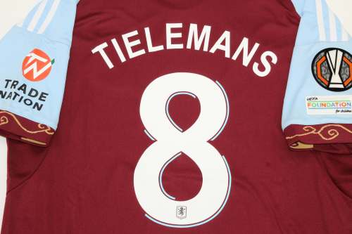 with Europa League Patch Fan Version 2025-2026 Aston Villa TIELEMANS 8 Home Football Shirt Soccer Jersey