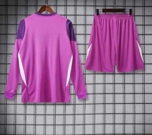 Long Sleeve Adult Uniform 2025-2026 Real Madrid Purple Goalkeeper Soccer Jersey Shorts Men's Football Kit