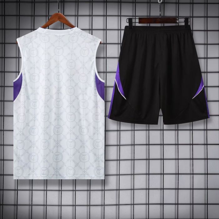 Adult Uniform 2025-2026 Real Madrid White/Purple Soccer Training Vest and Shorts Football Set