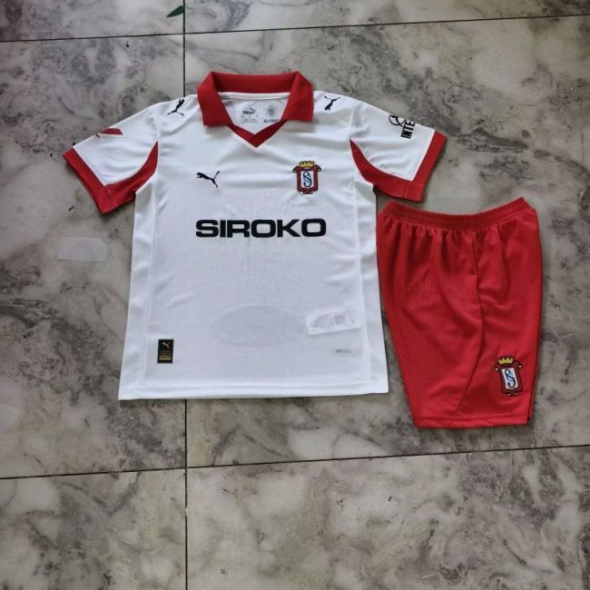 with LALIGA Patch Youth Uniform Kids Kit 2025-2026 Sporting Gijon Third Away White Soccer Jersey Shorts Child Football Set