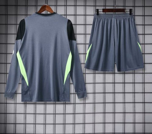 Long Sleeve Adult Uniform 2025-2026 Real Madrid Grey Goalkeeper Soccer Jersey Shorts Men's Football Kit