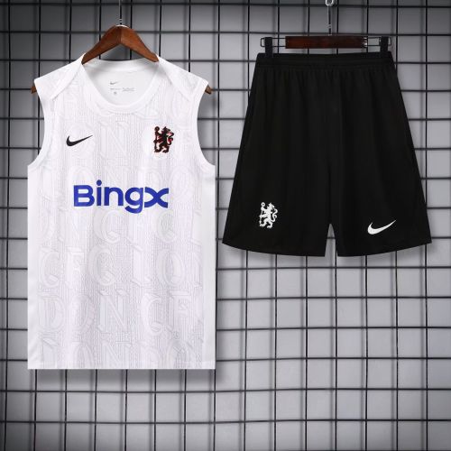 Adult Uniform 2025-2026 Chelsea White Soccer Training Vest and Shorts Football Set