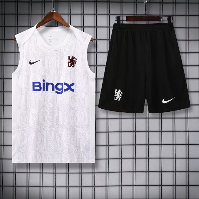 Adult Uniform 2025-2026 Chelsea White Soccer Training Vest and Shorts Football Set