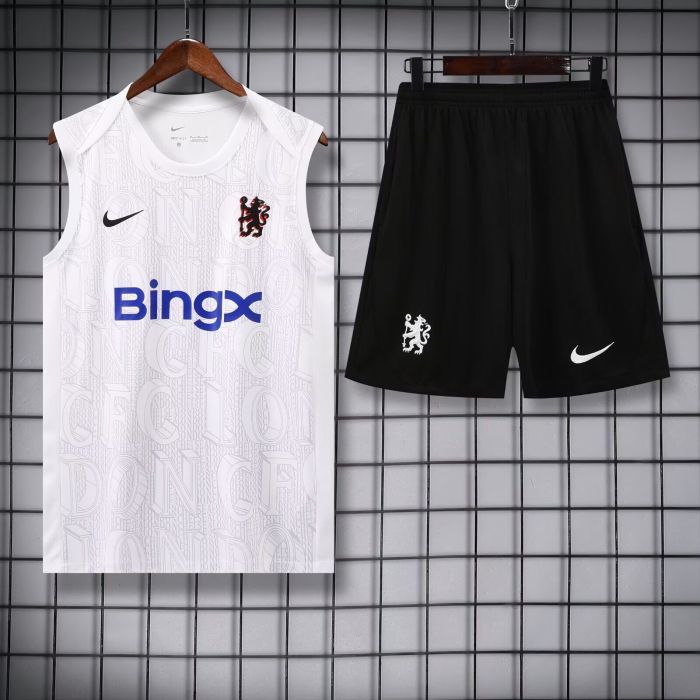 Adult Uniform 2025-2026 Chelsea White Soccer Training Vest and Shorts Football Set