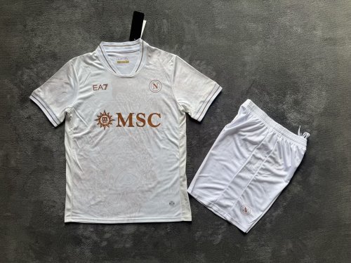 Adult Uniform 2025-2026 Calcio Napoli Away White Soccer Jersey Shorts Football Set