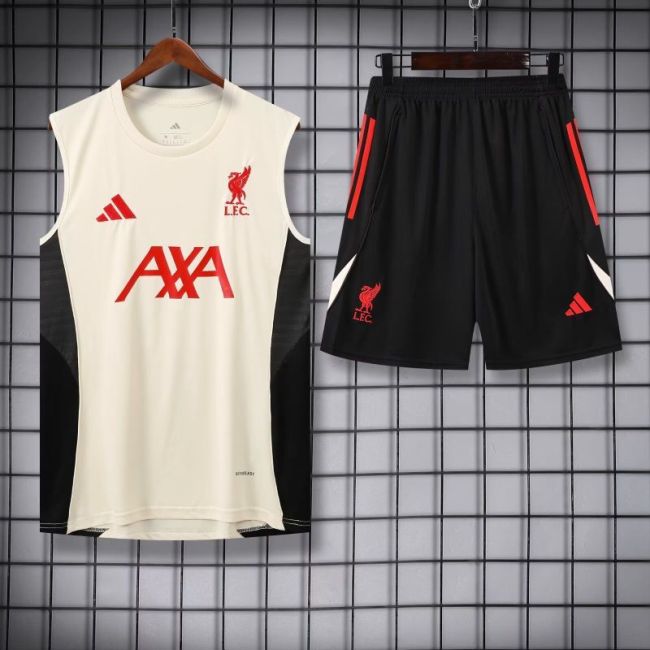 Adult Uniform 2025-2026 Liverpool Grey/Black Soccer Training Vest and Shorts Football Set