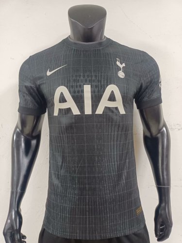 with AIA+Kraken Logo Spurs Shirt Player Version 2025-2026 TOT Away Black Soccer Jersey