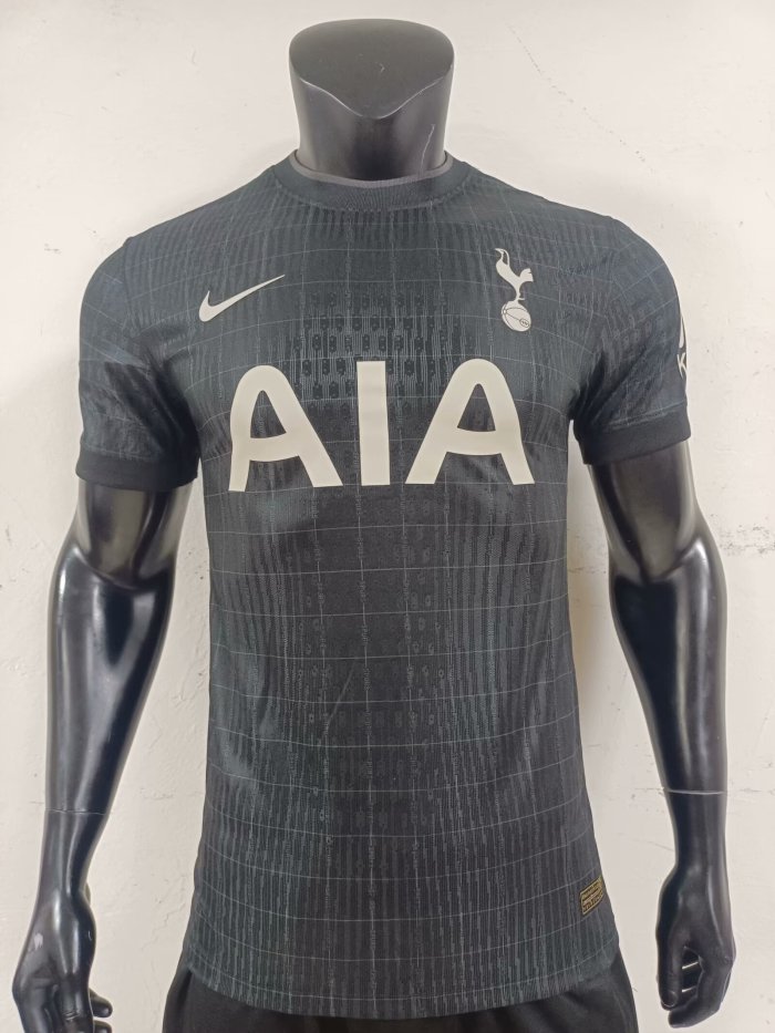 with AIA+Kraken Logo Spurs Shirt Player Version 2025-2026 TOT Away Black Soccer Jersey
