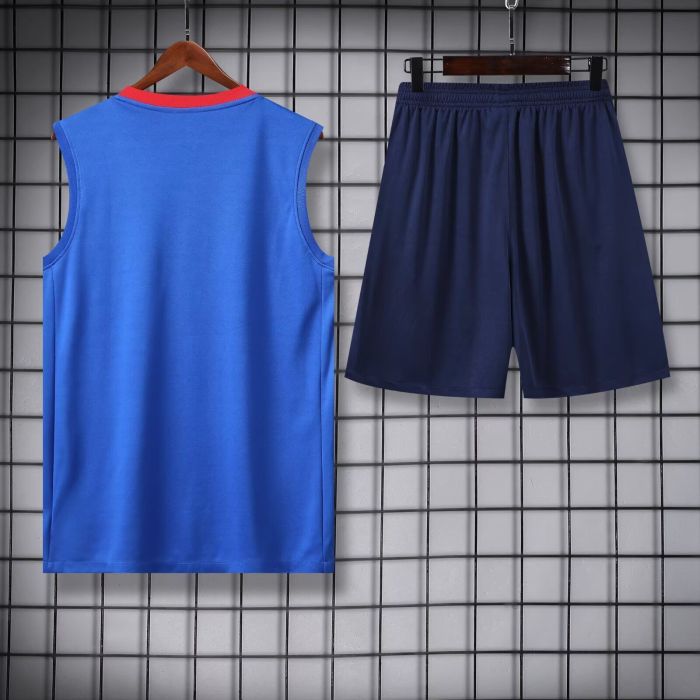 Adult Uniform 2025-2026 PSG Blue/Red Soccer Training Vest and Shorts Football Set