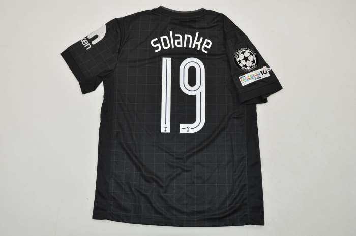 with Europa League Patch Fan Version 2025-2026 TOT SOLANKE 19 Away Black Soccer Jersey Spurs Football Shirt
