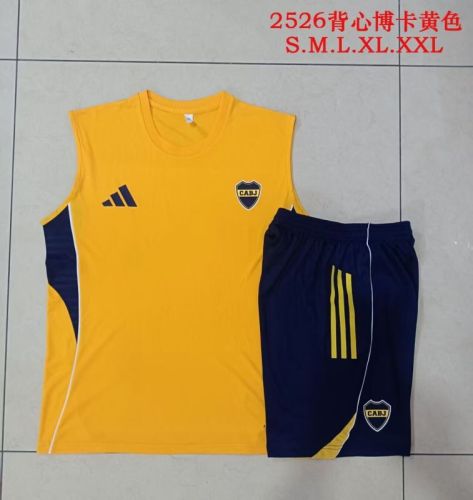 Adult Uniform 2025-2026 Boca Junior Yellow Soccer Training Vest and Shorts Football Set