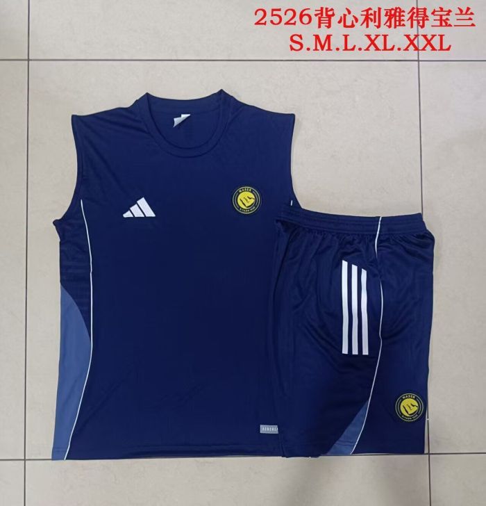 Adult Uniform 2025-2026 Al Nassr Dark Blue Soccer Training Vest and Shorts Football Set