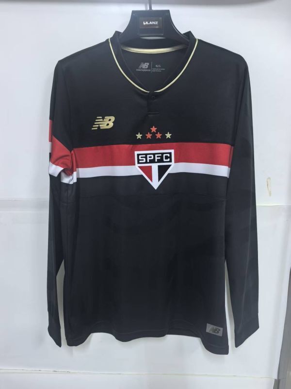 Long Sleeve Fan Version 2025-2026 Sao Paulo Third Away Black Soccer Jersey Football Shirt