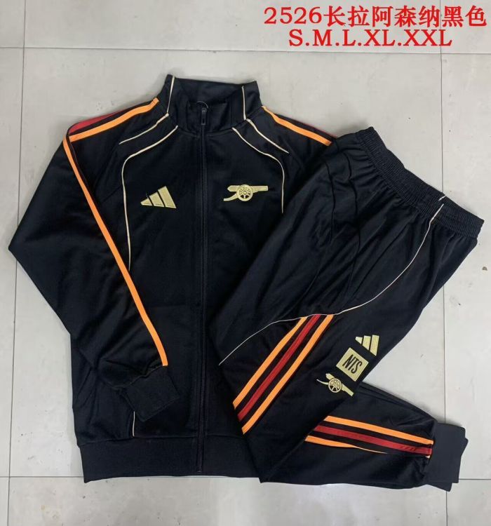 Adult 2025-2026 Arsenal Black Soccer Jacket and Long Pants Football Tracksuit