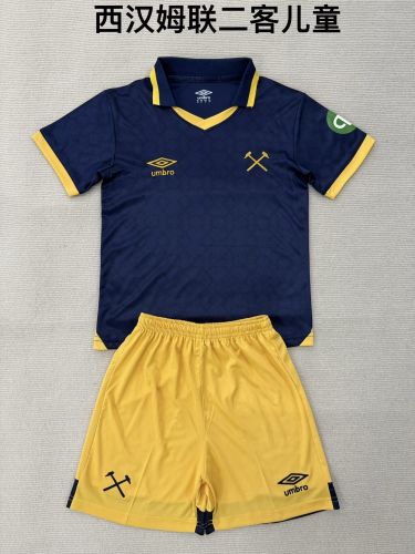Youth Uniform Kids Kit West Ham United 2025-2026 Third Away Soccer Jersey Shorts Child Football Set