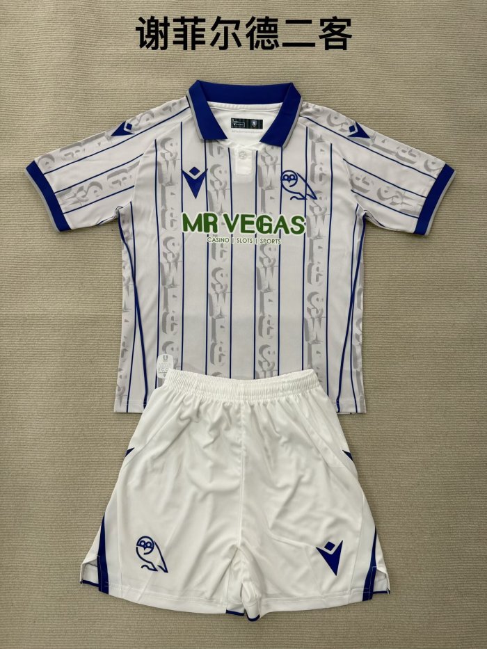 Youth Uniform Kids Kit Sheffield United 2025-2026 Third Away White Soccer Jersey Shorts Child Football Set