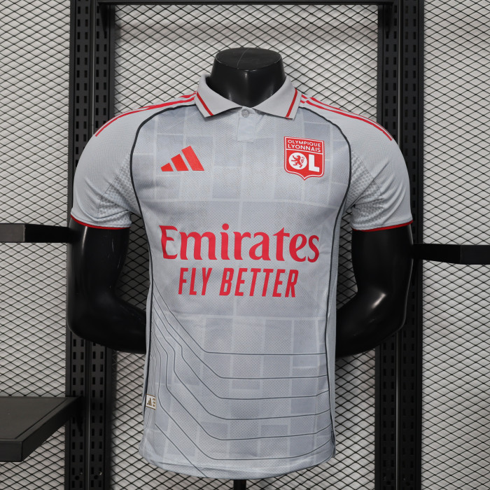 Player Version 2025-2026 Lyon Third Away Grey Soccer Jersey Olympique Lyonnais Football Shirt