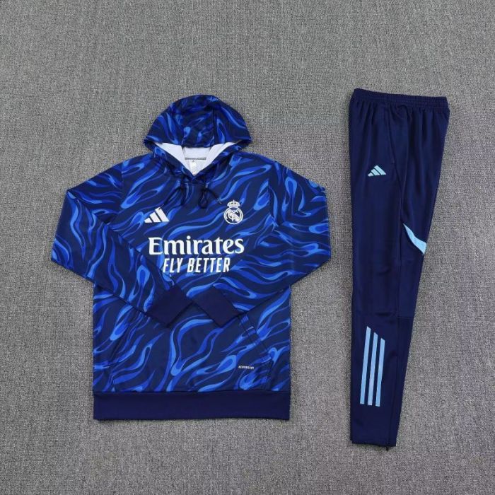 with Caps 2025-2026 Real Madrid Dark Blue Soccer Training Hoodie and Pants Football Hoody