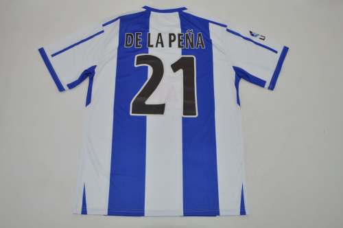 with LFP Patch Retro Camisetas de Futbol 2002-2003 Espanyol DE LA PENA 21 Home Soccer Jersey Vintage Football Shirt
