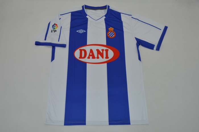 with LFP Patch Retro Camisetas de Futbol 2002-2003 Espanyol DE LA PENA 21 Home Soccer Jersey Vintage Football Shirt