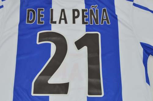 with LFP Patch Retro Camisetas de Futbol 2002-2003 Espanyol DE LA PENA 21 Home Soccer Jersey Vintage Football Shirt