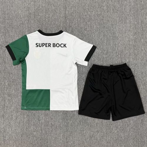 Youth Uniform Kids Kit 2025-2026 Sporting Lisbon Green/White Special Edition Soccer Jersey Shorts Child Football Set
