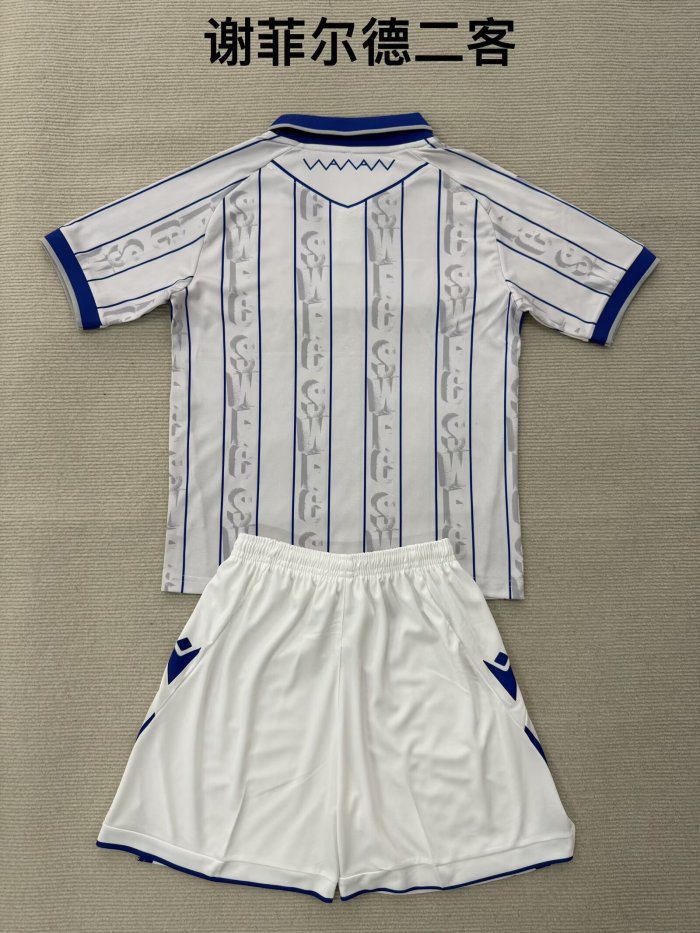 Youth Uniform Kids Kit Sheffield United 2025-2026 Third Away White Soccer Jersey Shorts Child Football Set