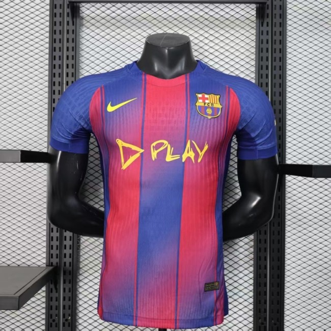 with D Play Sponor Logo Barca Camisetas de Futbol Player Version 2025-2026 Barcelona Home Soccer Jersey