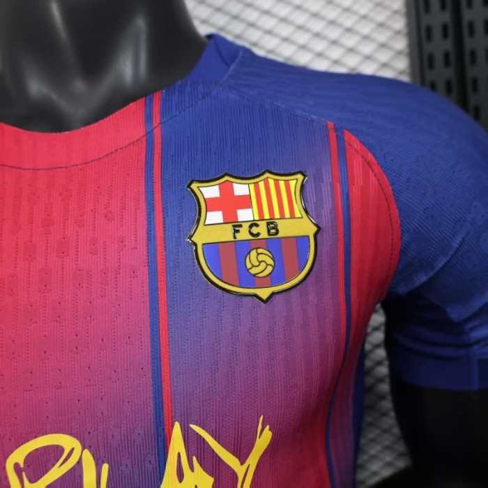 with D Play Sponor Logo Barca Camisetas de Futbol Player Version 2025-2026 Barcelona Home Soccer Jersey